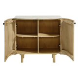 Papyrus 33" Curved Solid Wood and Marble Accent Storage Cabinet in Natural