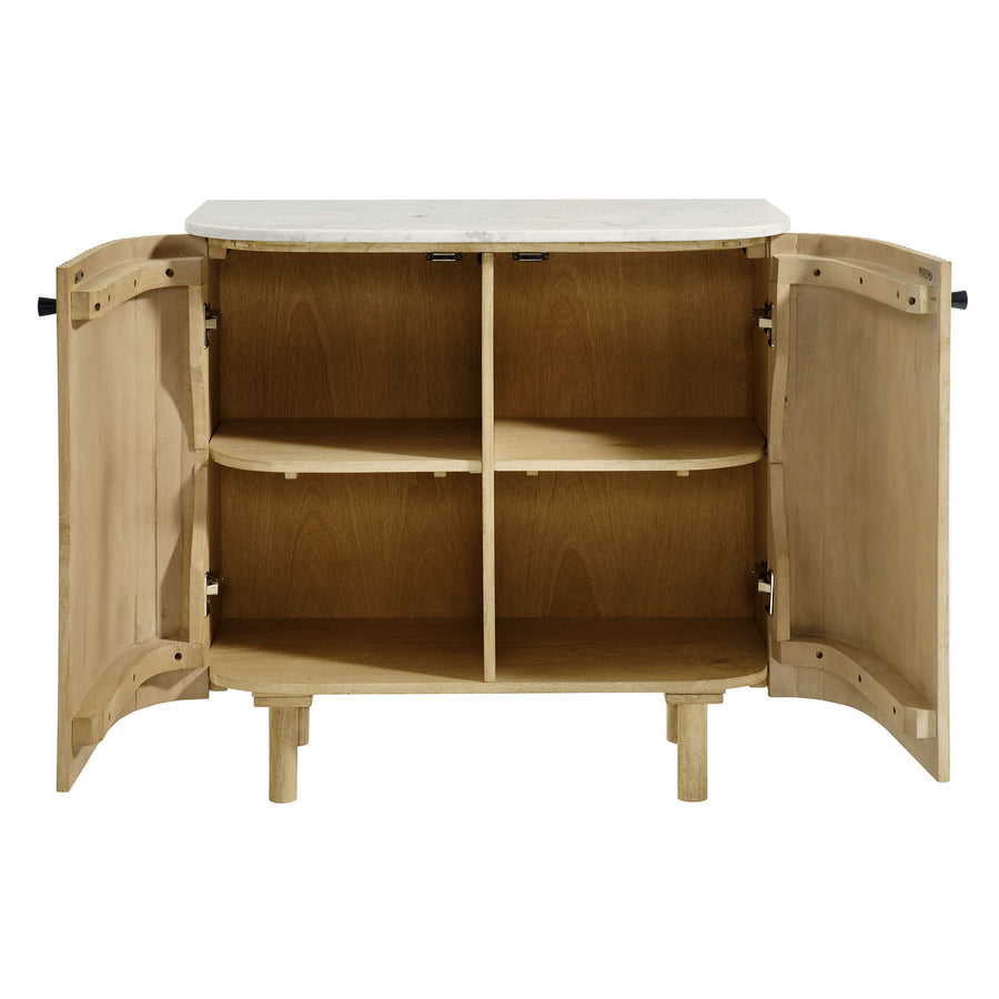 Papyrus 33" Curved Solid Wood and Marble Accent Storage Cabinet in Natural