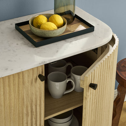 Caldera 33" Curved Solid Wood and Marble Accent Storage Cabinet by Furniture For America