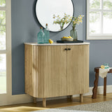Papyrus 33" Curved Solid Wood and Marble Accent Storage Cabinet in Natural