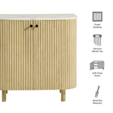 Papyrus 33" Curved Solid Wood and Marble Accent Storage Cabinet in Natural