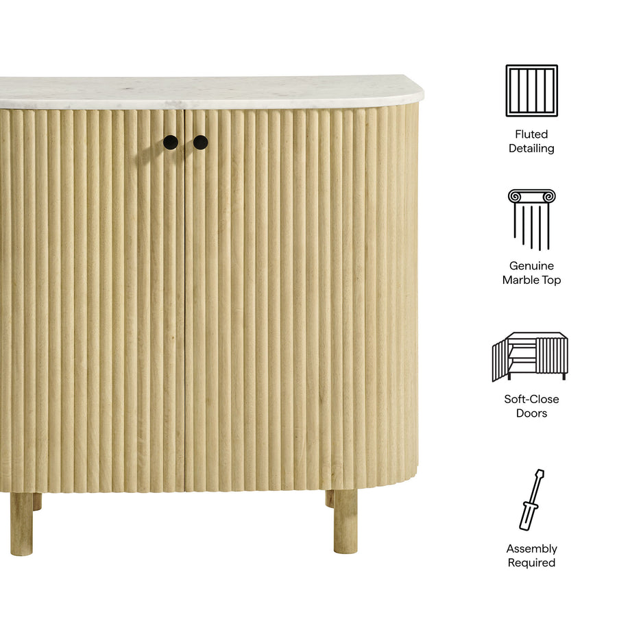 Papyrus 33" Curved Solid Wood and Marble Accent Storage Cabinet in Natural