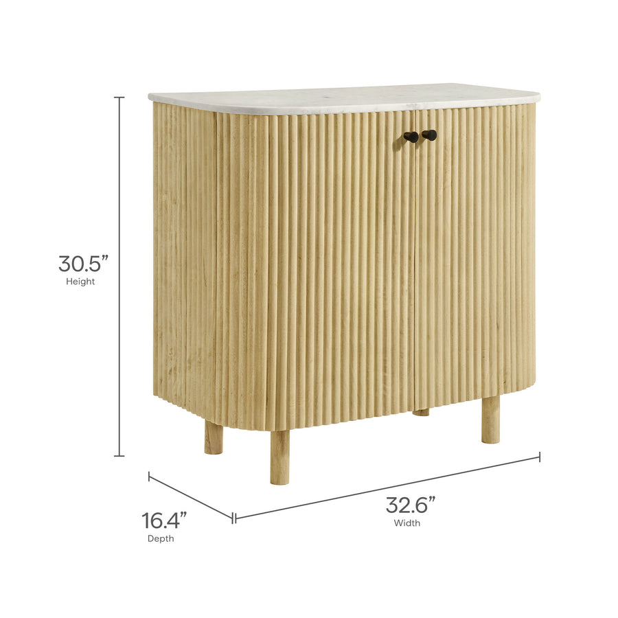 Papyrus 33" Curved Solid Wood and Marble Accent Storage Cabinet in Natural