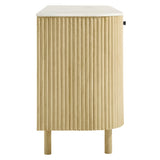 Papyrus 60" Curved Solid Wood and Marble Sideboard Storage Cabinet in Natural