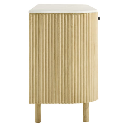 Caldera 60" Curved Solid Wood and Marble Sideboard Storage Cabinet by Furniture For America