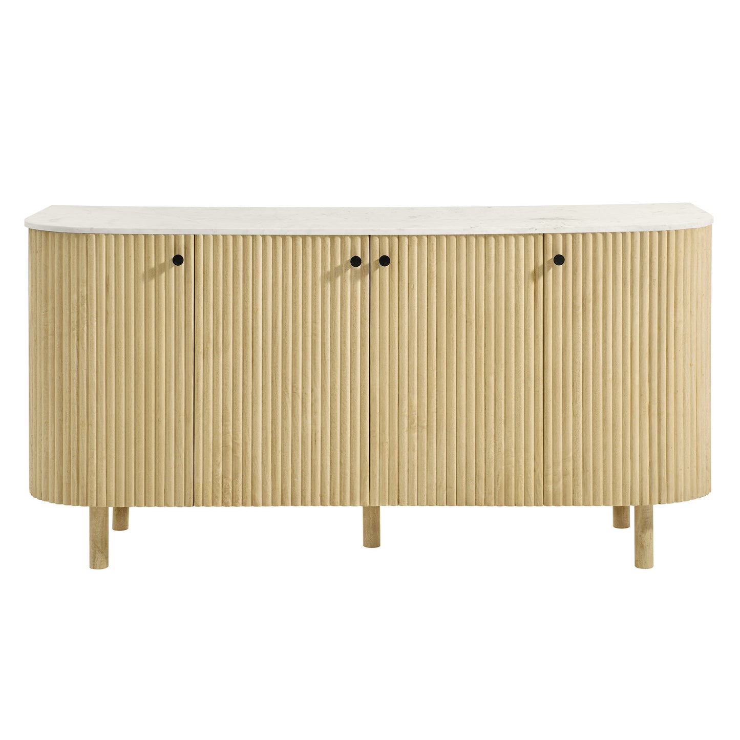 Caldera 60" Curved Solid Wood and Marble Sideboard Storage Cabinet by Furniture For America