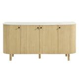 Papyrus 60" Curved Solid Wood and Marble Sideboard Storage Cabinet in Natural