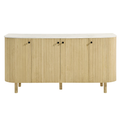 Caldera 60" Curved Solid Wood and Marble Sideboard Storage Cabinet by Furniture For America
