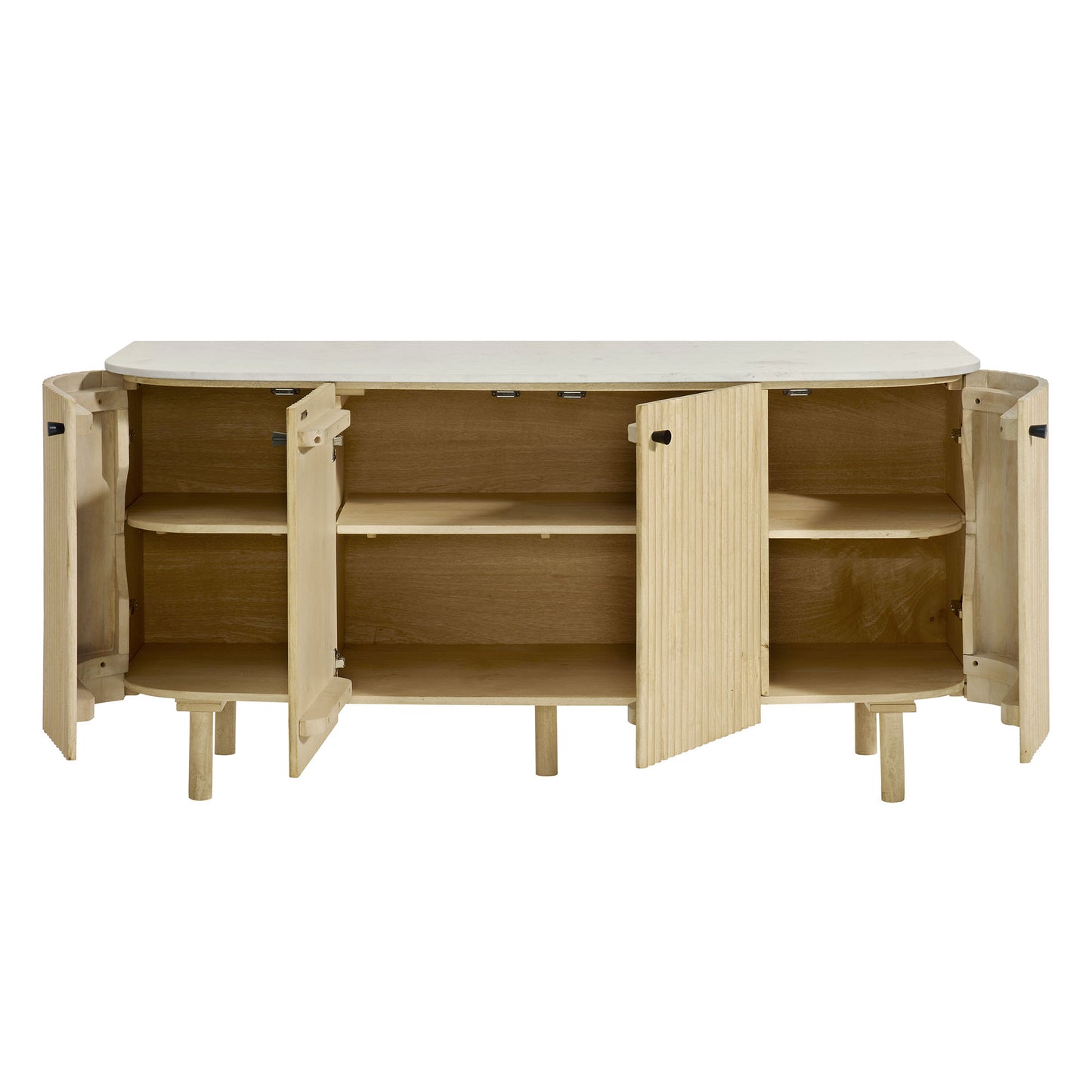 Caldera 60" Curved Solid Wood and Marble Sideboard Storage Cabinet by Furniture For America