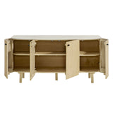 Papyrus 60" Curved Solid Wood and Marble Sideboard Storage Cabinet in Natural