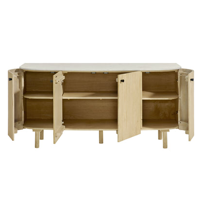 Caldera 60" Curved Solid Wood and Marble Sideboard Storage Cabinet by Furniture For America