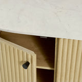 Papyrus 60" Curved Solid Wood and Marble Sideboard Storage Cabinet in Natural