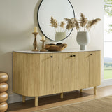 Papyrus 60" Curved Solid Wood and Marble Sideboard Storage Cabinet in Natural