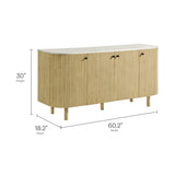Papyrus 60" Curved Solid Wood and Marble Sideboard Storage Cabinet in Natural