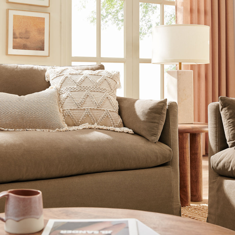 Boal Slipcovered Linen-Blend Loveseat in Almond