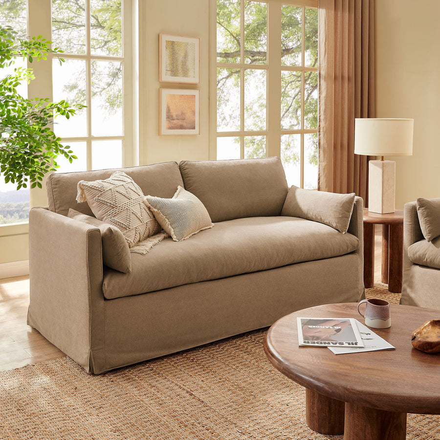 Boal Slipcovered Linen-Blend Loveseat in Almond