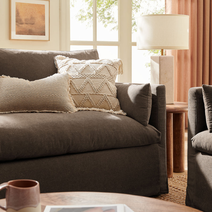 Boal Slipcovered Linen-Blend Loveseat in Cocoa
