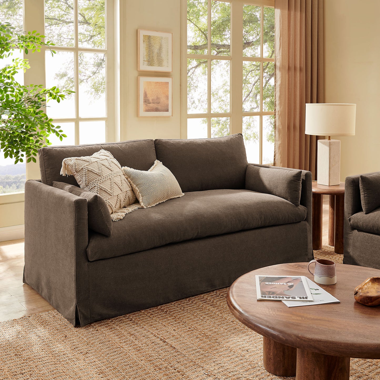 Boal Slipcovered Linen-Blend Loveseat in Cocoa