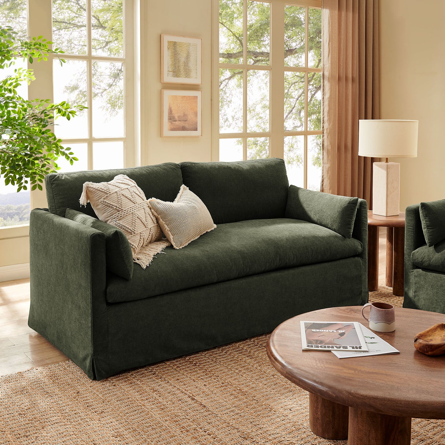Boal Slipcovered Linen-Blend Loveseat in Sage