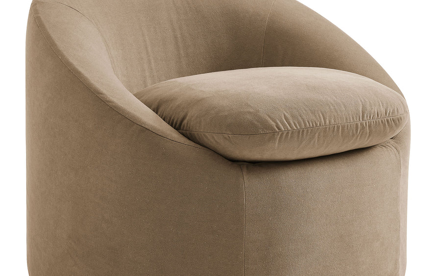Lahinch Slipcovered Linen-Blend Round Accent Chair in Almond