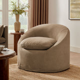 Lahinch Slipcovered Linen-Blend Round Accent Chair in Almond