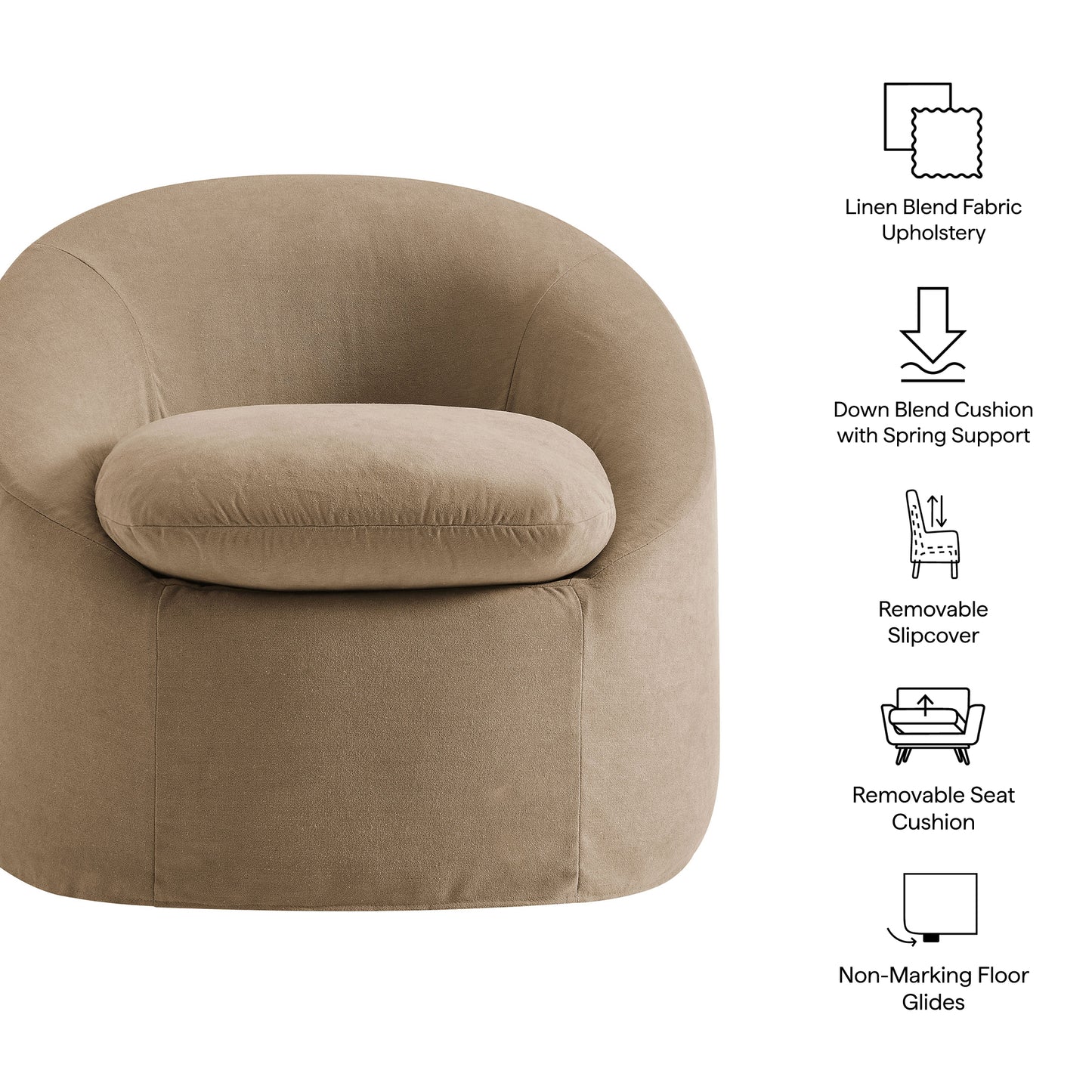 Lahinch Slipcovered Linen-Blend Round Accent Chair in Almond