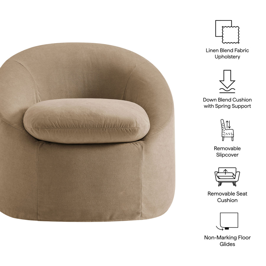 Lahinch Slipcovered Linen-Blend Round Accent Chair in Almond