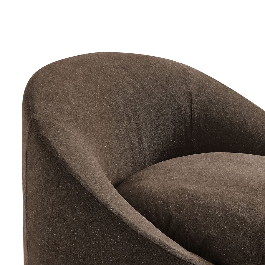 Lahinch Slipcovered Linen-Blend Round Accent Chair in Cocoa