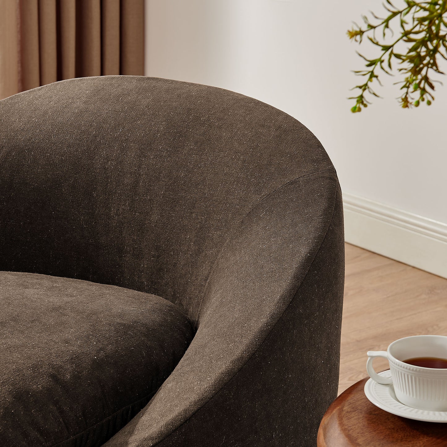 Lahinch Slipcovered Linen-Blend Round Accent Chair in Cocoa