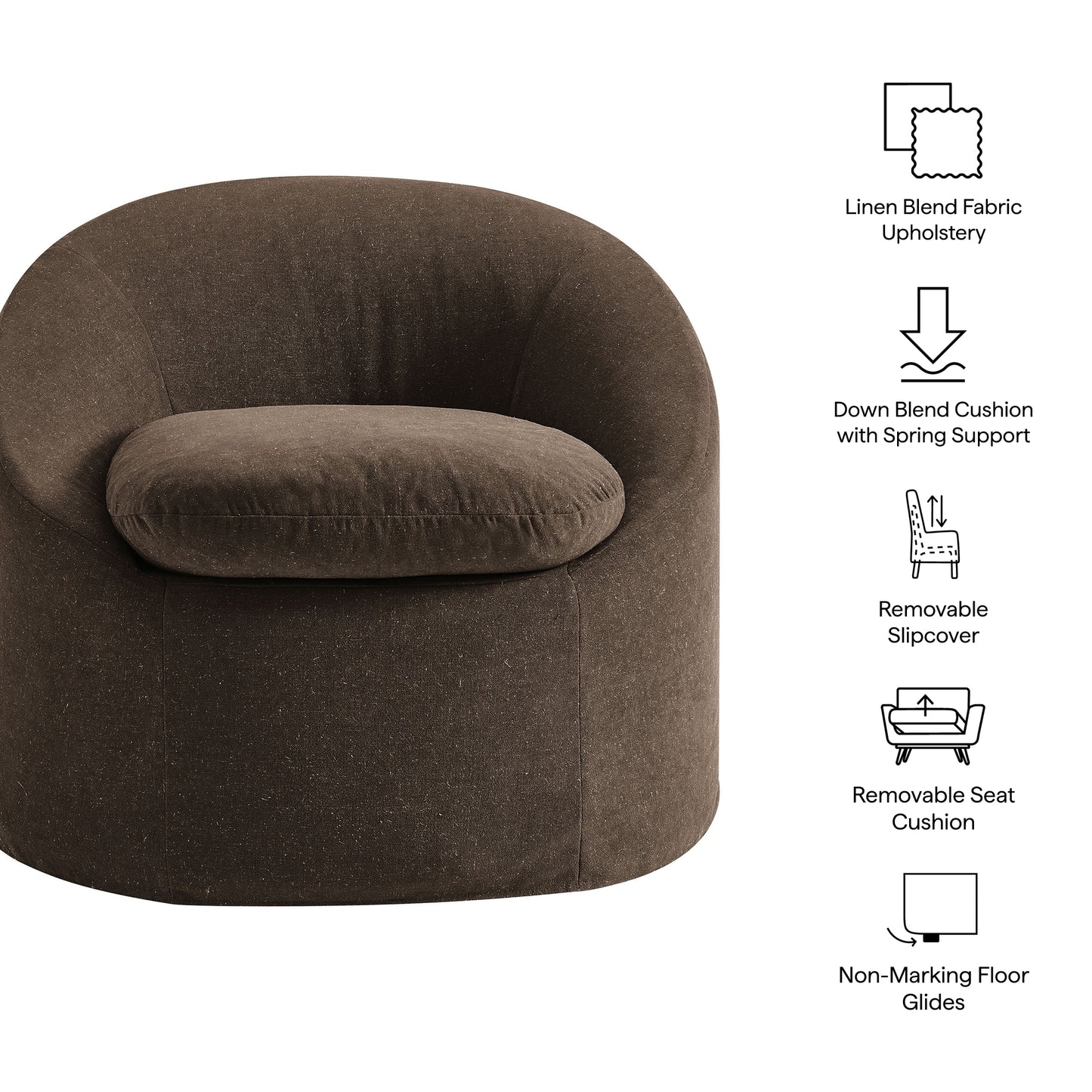 Lahinch Slipcovered Linen-Blend Round Accent Chair in Cocoa