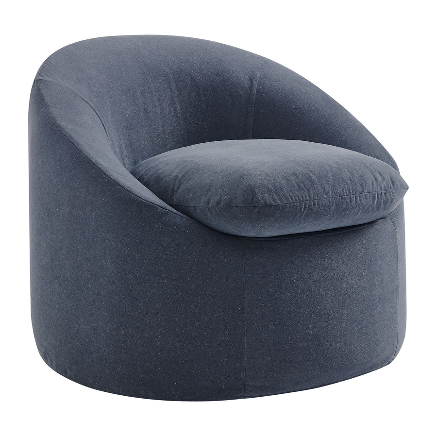 Lahinch Slipcovered Linen-Blend Round Accent Chair in Denim