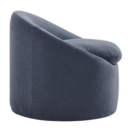 Sadie Slipcovered Linen-Blend Round Accent Chair in Denim