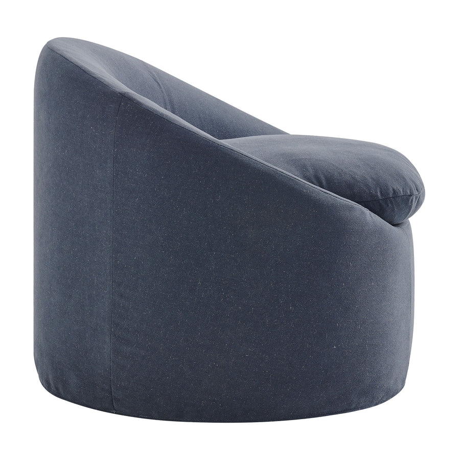Lahinch Slipcovered Linen-Blend Round Accent Chair in Denim
