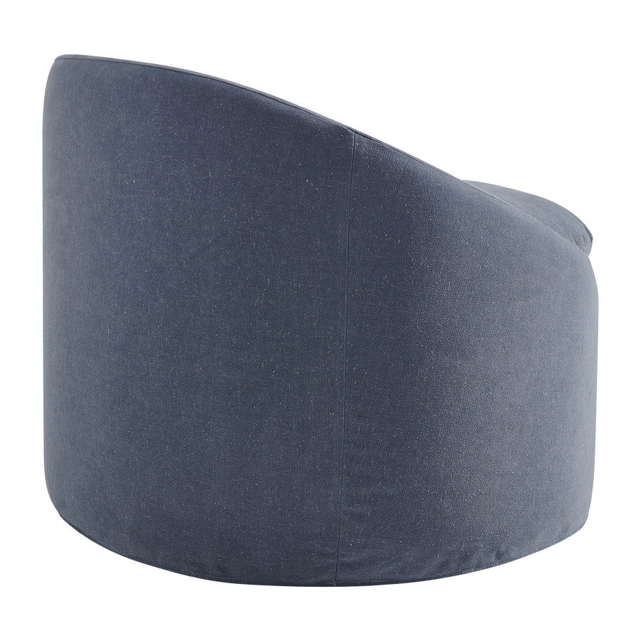 Lahinch Slipcovered Linen-Blend Round Accent Chair in Denim