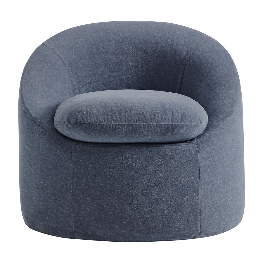 Lahinch Slipcovered Linen-Blend Round Accent Chair in Denim