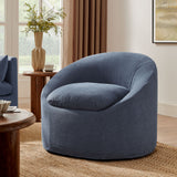 Lahinch Slipcovered Linen-Blend Round Accent Chair in Denim