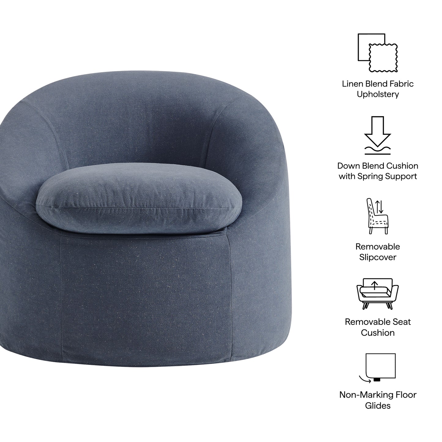 Lahinch Slipcovered Linen-Blend Round Accent Chair in Denim