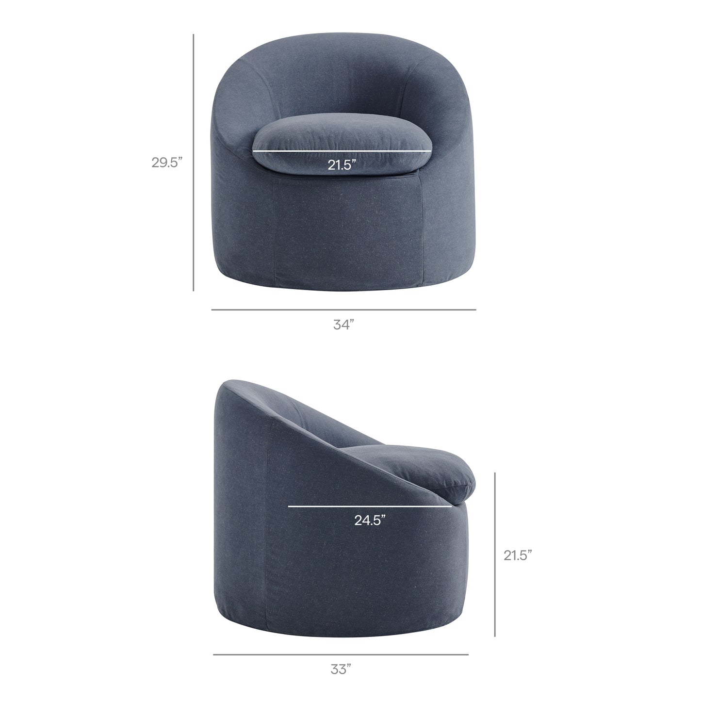 Lahinch Slipcovered Linen-Blend Round Accent Chair in Denim