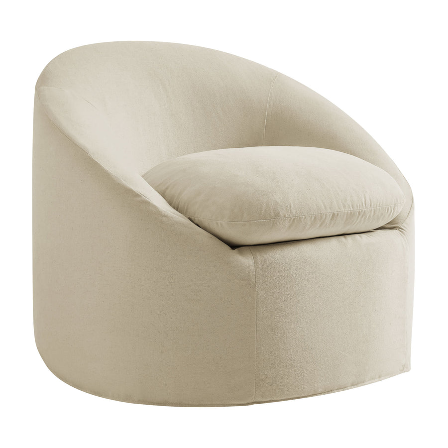 Lahinch Slipcovered Linen-Blend Round Accent Chair in Linen