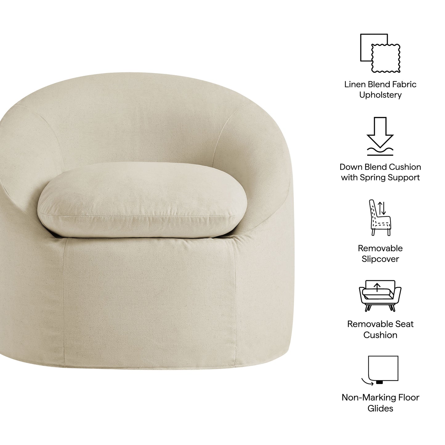 Lahinch Slipcovered Linen-Blend Round Accent Chair in Linen