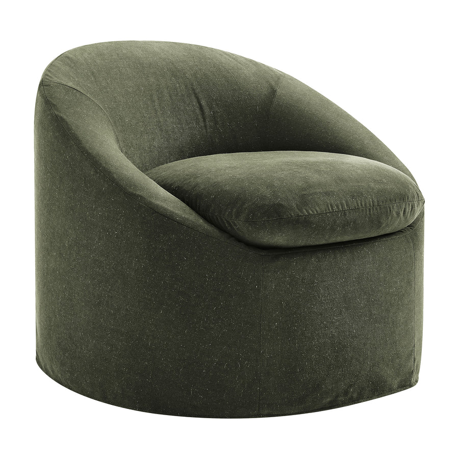 Lahinch Slipcovered Linen-Blend Round Accent Chair in Sage