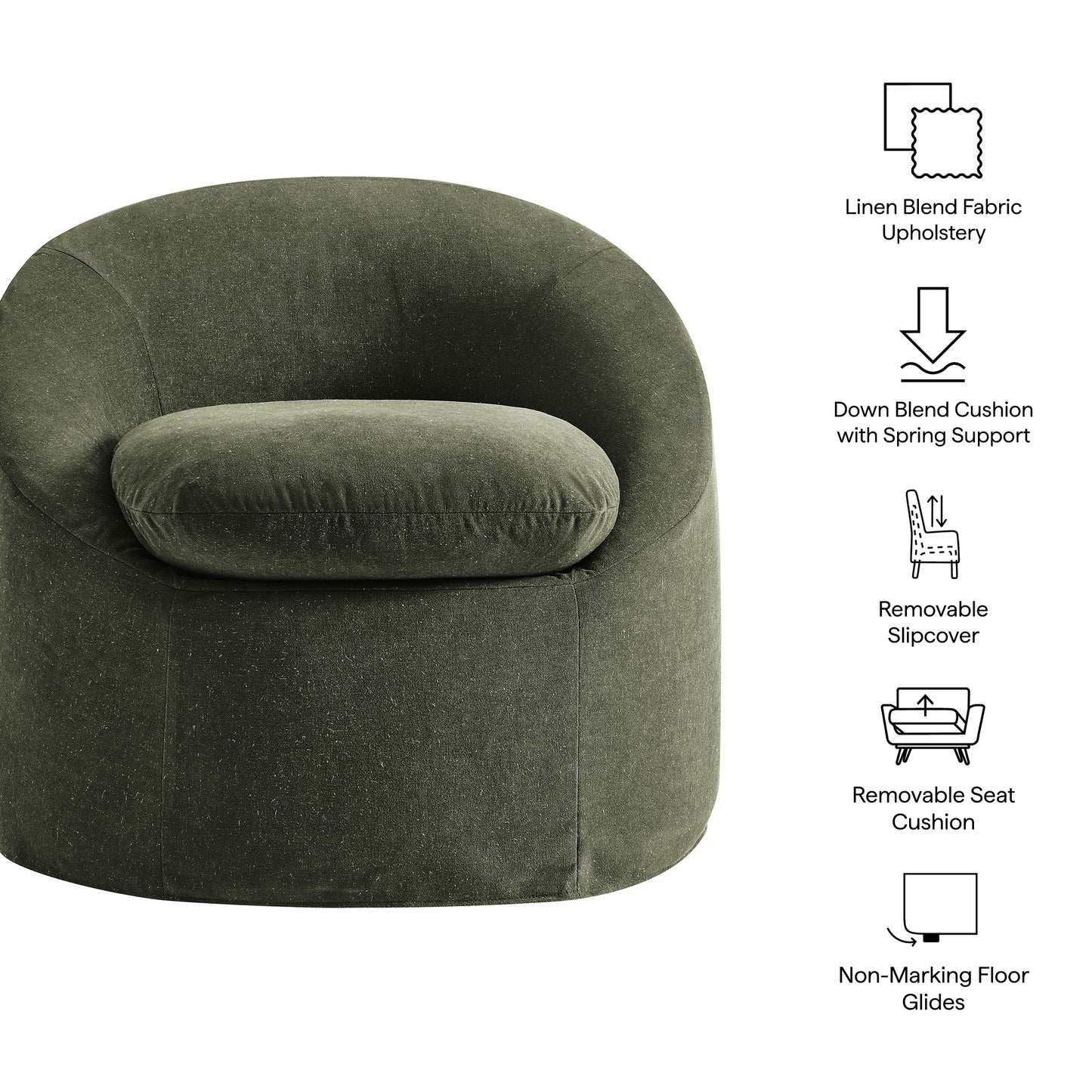 Lahinch Slipcovered Linen-Blend Round Accent Chair in Sage