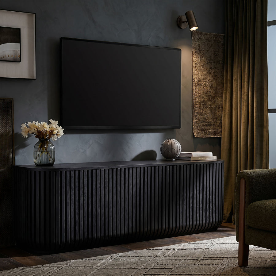 Hollis 75" Curved Sideboard Storage Cabinet in Black