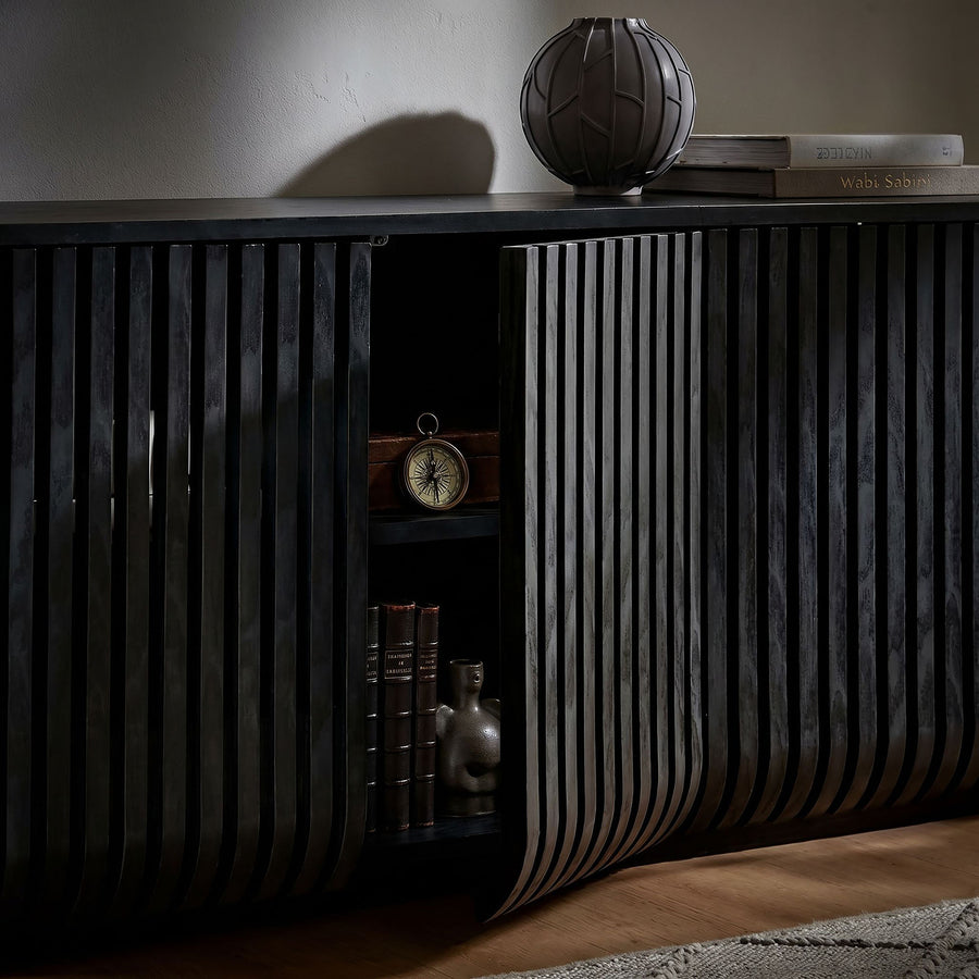 Hollis 75" Curved Sideboard Storage Cabinet in Black