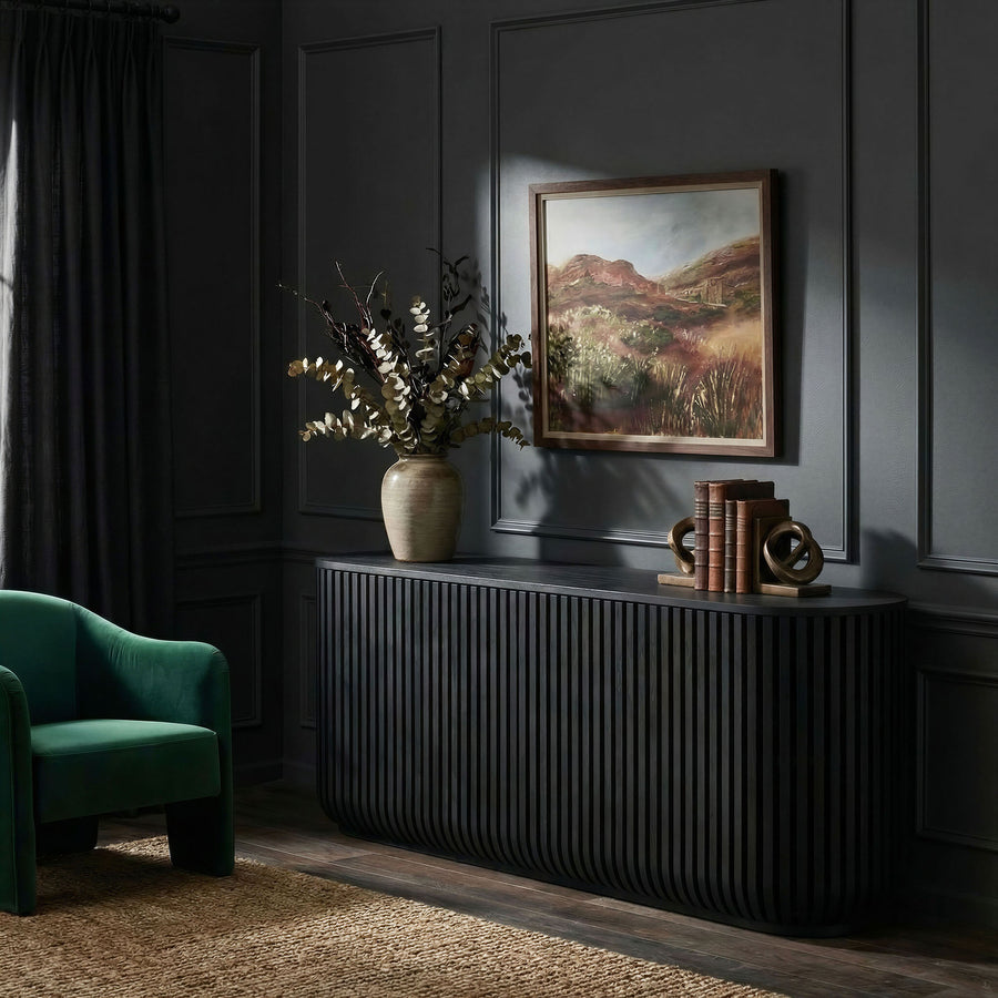 Hollis 75" Curved Sideboard Storage Cabinet in Black