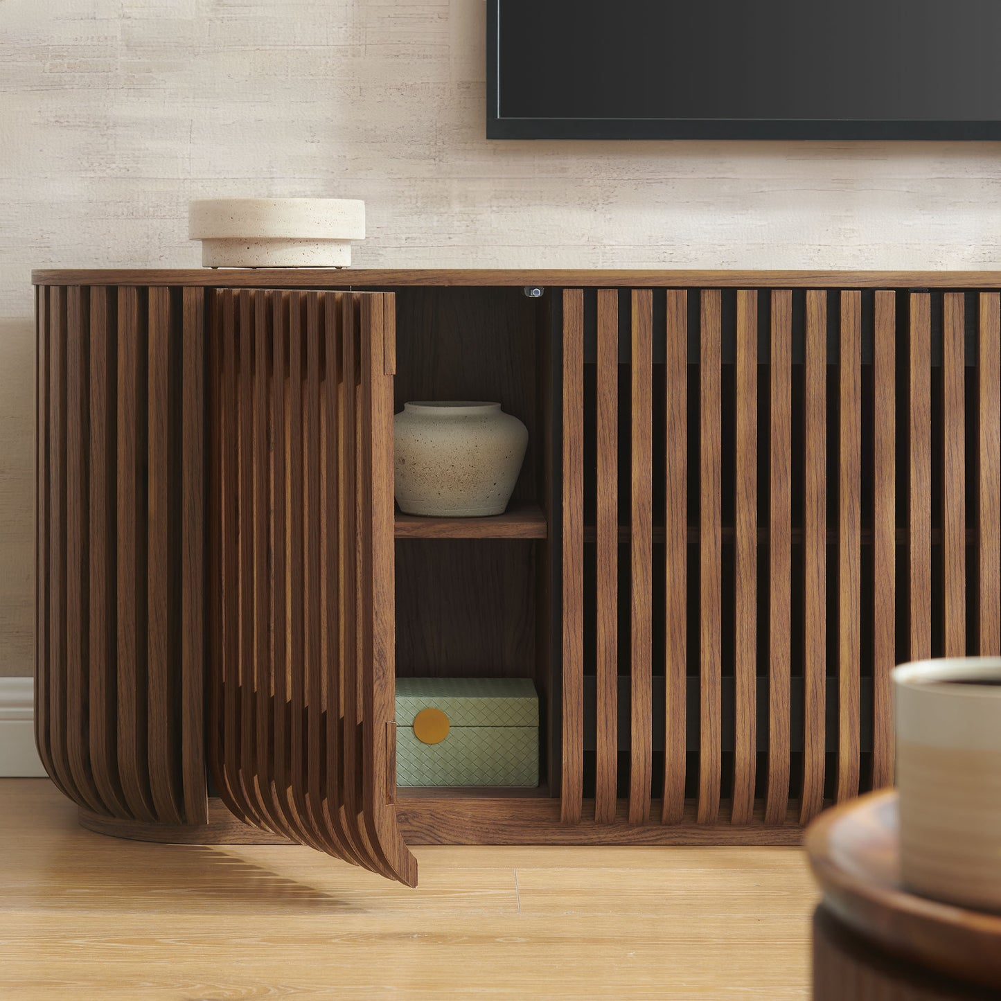 Fortitude 75" Curved Sideboard Storage Cabinet by Furniture For America