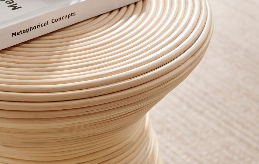 Helsingor Hourglass Natural Rattan Round Side Table in Natural