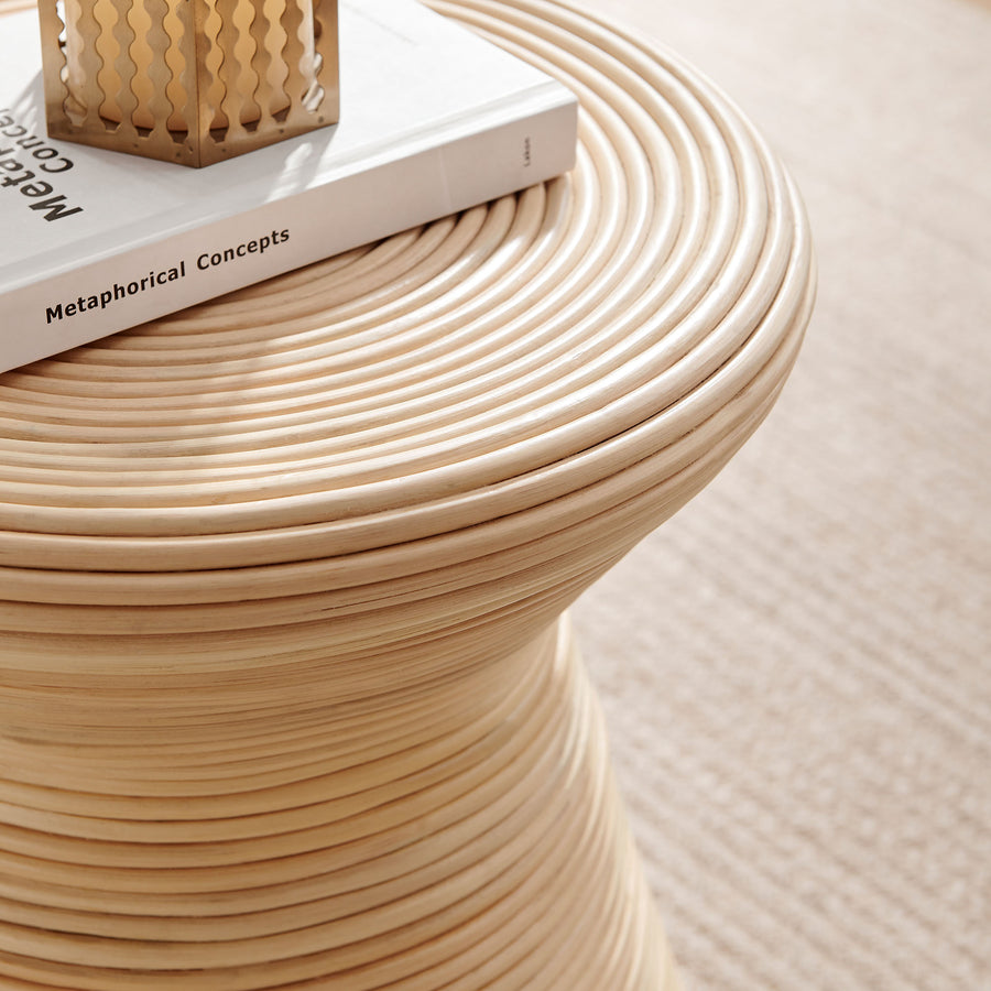 Helsingor Hourglass Natural Rattan Round Side Table in Natural