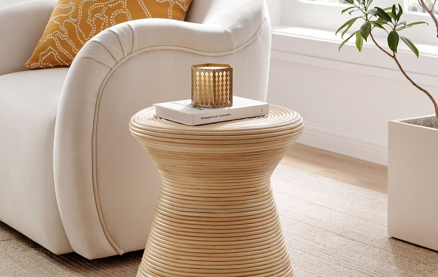 Helsingor Hourglass Natural Rattan Round Side Table in Natural