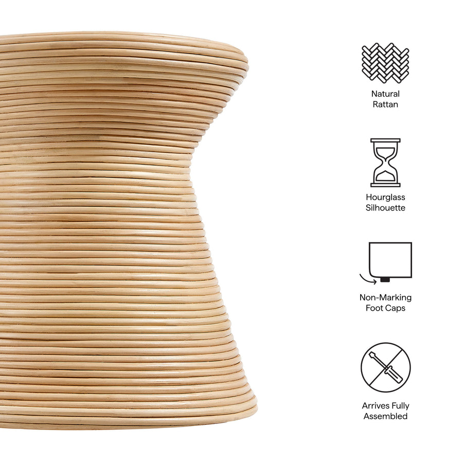 Helsingor Hourglass Natural Rattan Round Side Table in Natural